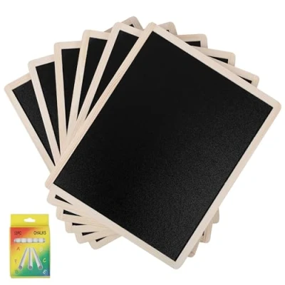 Image of Kurtzy Double Sided Chalkboard Set with Wooden Frames (6 Pack) Blackboard Message Signs Mini Tabletop Boards Chalk Wedding/Party Decoration