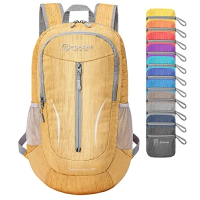 Image of ZOMAKE Foldable Backpack Lightweight 25L Packable Small Backpacks Water Resistant,Hiking for Outdoor Travel Walking,Camping(Mud yellow)