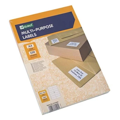 Image of D.RECT Adhesive Labels Universal (105 x 42.4 mm on DIN A4) Printable Self 100 Sheets per Pack 14 Sheet 1400 Pieces White