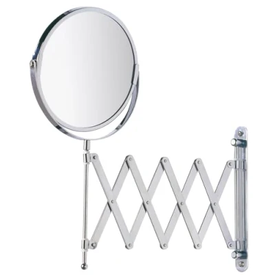 Image of WENKO Wall mounted cosmetic mirror Telescope Exclusive, reflecting surface ø 16 cm 300 % magnifying effect, Steel, 19 x 38.5 50 cm, Chrome