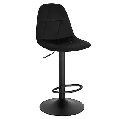 Image of Lestarain Bar Stool Single Adjustable &amp; Swivel Breakfast Kitchen Counter Pub Black Soft Velvet Barstool Chair Dining with Back Footrest