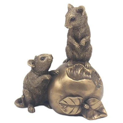 Image of Lesser &amp; Pavey Reflections Bronze Effect Mouse Ornament Flowers, Tree, Apple and More Designs Cute House Decoration or Gift (Apple)