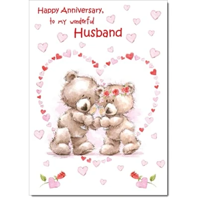 Image of doodlecards Husband Wedding Anniversary Card Cute Teddy Large A4 Size with Plain Envelope