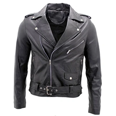 Image of Infinity Men’s Retro Brando Casual Black Leather Biker Jacket 2XL