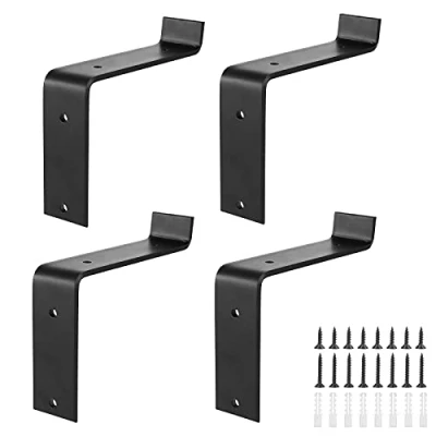 Image of Booramy 4 Pack Shelf Bracket, Wall Mounted Shelve Support Brackets, Heavy Duty Scaffold Board Black Book Bracket (4 x 6 Inch)