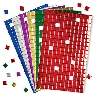 Image of Baker Ross AF742 Metallic Foam Self Adhesive Mosaic Squares (Pack of 1440) Perfect for Arts and Crafts, Asst Colours