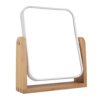 Image of LOTIKO Makeup Mirror with Natural Bamboo Stand, 1X/3X Magnification Double Sided 360 Degree Swivel Magnifying Mirror,Vanity Table,Office Desk,Room Decor, Beauty Gifts(Square) 1