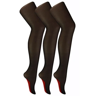 Image of Sock Snob Womens Vintage Seamed Tights 3 Pair Multipack 40 Denier Knee High Ultra Sheen with Line Up the Back (8 14, Black/Red)