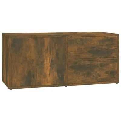 Image of vidaXL TV Cabinet Smoked Oak Engineered Wood Stand, Media Unit with Compartment &amp; Drawers, Versatile Assembly