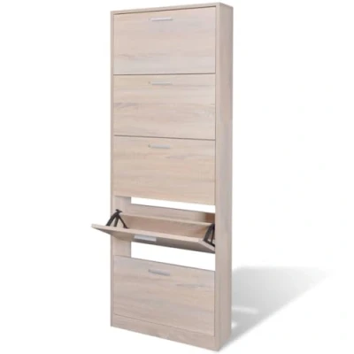 Image of vidaXL Wooden Shoe Cabinet Oak Look Rack Organiser with 5 Compartments for Home Entryway/Bedroom Storage
