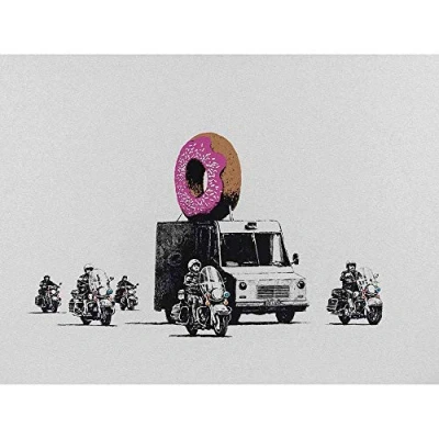 Image of Wee Blue Coo Banksy Donuts (Strawberry) Graffiti Street Art Print Poster Wall Decor 12X16 Inch