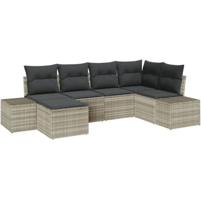 Image of vidaXL 6 Piece Garden Sofa Set with Cushions Light Grey Poly Rattan