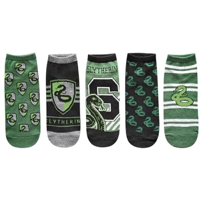 Image of Harry Potter Slytherin Juniors/Womens 5 Pack Ankle Socks Size 4 10, Green