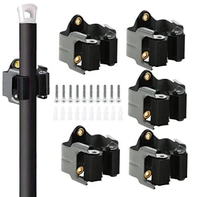 Image of DRELD 5Pcs Mop Broom Holders, Heavy duty Tools Storage Organizer Wall Mounted Tidy Bracket with Screws for Garage, Garden, Yard, Shed, Kitchen, Bathroom, Shovel, Rake, Broom, Axe, Drill, Trimmer