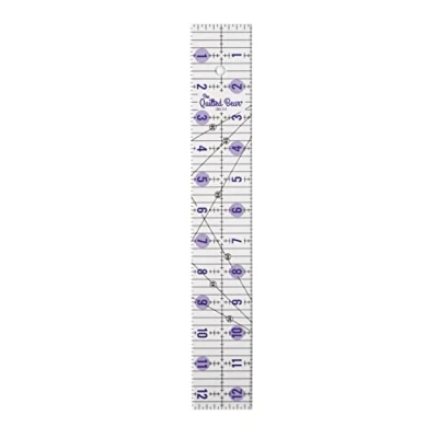 Image of The Quilted Bear Quilting Rulers Transparent Acrylic Non Slip &amp; Patchwork Ruler with Clear Black Lines 30, 45 60 Degree Angles (2&quot; x 12&quot;)