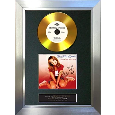 Image of #139 GOLD DISC BRITNEY SPEARS Baby One More Time Signed Autograph Mounted Reproduction A4 Print (Silver Frame)