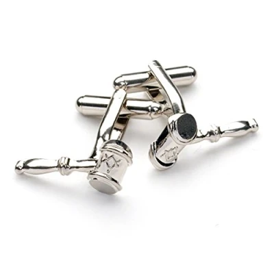 Image of The Masonic Collection Square and Compass Silver Gavel Cufflinks for Men Excellent Detailing Comes in Velvet Pouch Quality Freemason Gifts