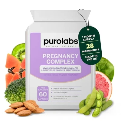 Image of Pregnancy Complex by Purolabs Vitamins for Women with Folic Acid &amp; Vitamin D Prenatal Multivitamin Pregnancy, Conception and Breastfeeding 60 Vegan Capsules Made in The UK