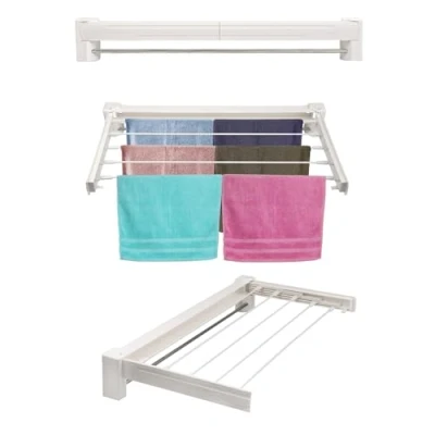 Image of Crystals Wall Mounted Airer, Retractable Clothes 6 x 70cm Rods for 4.2m Hanging Space Saving, Indoor &amp; Outdoor Drying Rack, Foldable Laundry Dryer, Easy to Install Towels (White)