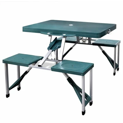 Image of vidaXL Foldable Camping Table Set with 4 Stools Aluminium Extra Light Green