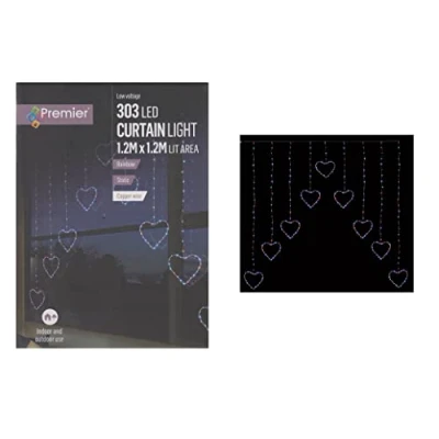 Image of Premier Rainbow LED Heart Curtain Lights Festive Christmas Window Net 1.2M x Lit Area