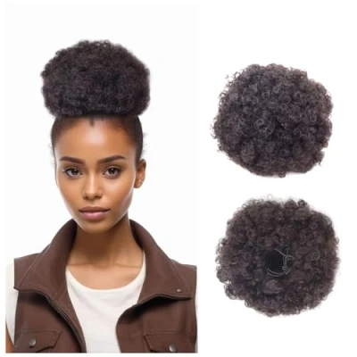 Image of Afro Puff Drawstring Ponytail Synthetic Extension Short Kinky Curly Hair Clip in Extensions for Women Bun Hairpieces (Large, 2#)