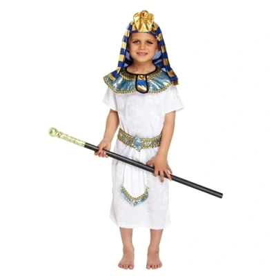 Image of Lizzy Child Egyptian Pharaoh Costume (Small / 4 6 Years) + Gold Cane Kids school Pretend Theme Party Fancy dress outfit Accessory Cosplay, World Book Day Halloween, Christmas