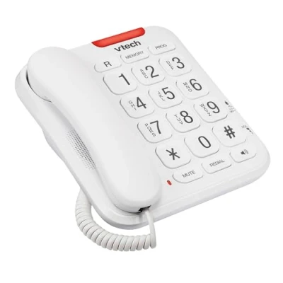 Image of VTech CL1100 Corded Landline House Phone with Big Button, Visual Ring Indicator, Speed Dial, Handsfree Speakerphone, No AC Power Needed, Hearing Aid Compatible