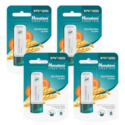 Image of Himalaya Lip Balm with Wheatgerm Oil &amp; Carrot Seed Repairs Dry Chapped Lips, Enhances Color, Contains Essential Nourishment of Vitamin E Gives Long Lasting Moisturization 4.5g (Pack 4)