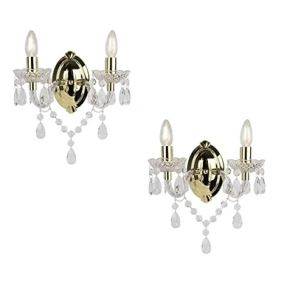 Image of firstchoicelighting Set of 2 Marie Therese Lights Clear &amp; Gold Wall Bracket Chandelier