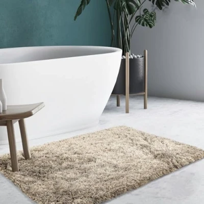 Image of KARAT Bath Mat, 80 x 150 cm, Brown, High Pile Rug in Shaggy Look, Non Slip, Absorbent, Oeko Tex 100 Certified