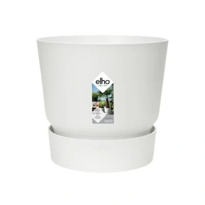 Image of Elho Greenville 16cm Round Plastic Outdoor Plant Pot White