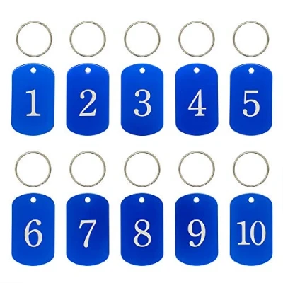 Image of Aluminum Engraved Number Tags Key ID with Rings (1 25, Blue)