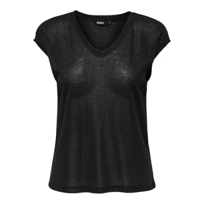 Image of ONLY Women&#039;s onlSILVERY S/S V Neck Lurex TOP JRS NOOS T Shirt, Black (Black), 10