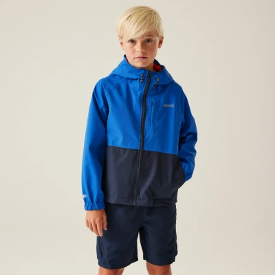 Image of Regatta Kids Water repellent Hanleigh II Waterpoof Jacket Olympian Blue Navy Tangerine Tango, Size: 5 6 Years