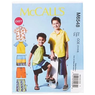 Image of McCall&#039;s Patterns M6548 Size CCE 3 4 5 6 Children&#039;s/ Boys&#039; Shirt, Top and Shorts, Pack of 1, White