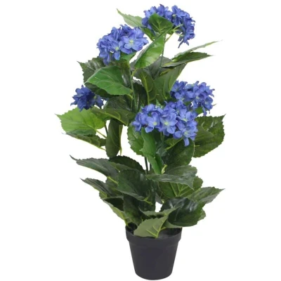 Image of vidaXL Artificial Hydrangea Plant with Pot 60 cm Blue