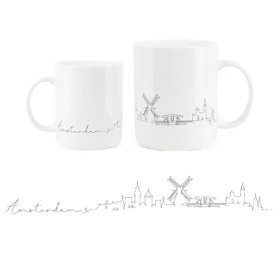 Image of Purely Home Amsterdam City Skyline Collection Fine Bone China Mug White Coffee/Tea Present Gift for Travel Lovers