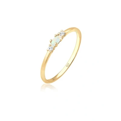 Image of Elli Ring Ladies Vintage with Zirconia Crystals and Opal in 925 Sterling Silver Gold Plated