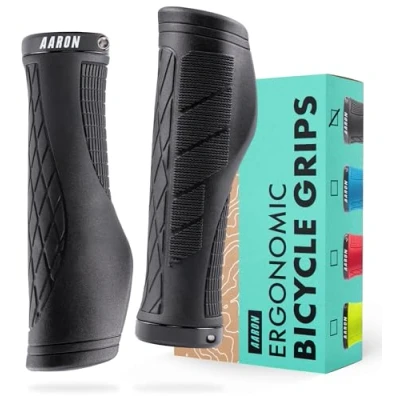 Image of AARON FIT Handlebar Grips with Gel Cushioning, Sporty made from Non Slip Rubber Lock On for E bikes, Trekking Mountain Cross Fixie bikes Black
