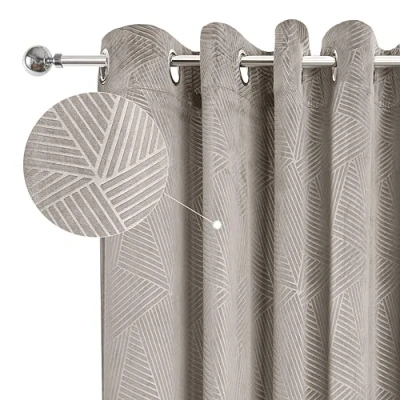 Image of Emma Barclay Midnight Embossed Velvet Woven Thermal Blackout Eyelet Curtains (Stone, Width 90 x Drop 90&quot; (228 228cm))