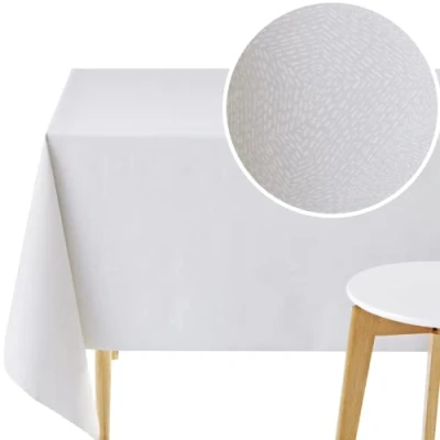 Image of KP HOME Waterproof PVC Table Cloth Rectangle Oilcloth 78 X 55 in 200 140 cm Minimalistic Dash Lines Plastic Tablecloth Wipe Clean Wipeable Garden Cover Classic Grey