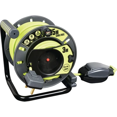 Image of Masterplug OMU2513FL3IP PX Pro XT Reverse Open Cable Reel with Single In Line Weatherproof Socket, 25 Metres 3 High Visibility Cable, Green
