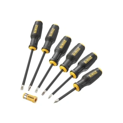 Image of Dewalt Full Fit Screwdriver Set, 6 Piece, Contains: Slotted Screwdrivers: 5.5, 6.5, 8mm., Phillips PH1, PH2, PH3.