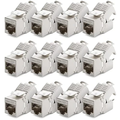 Image of deleyCON 12x CAT 7 Keystone Jack Module Optimal for CAT7 CAT6 CAT6a Installation Cable Connector Patch STP Shielding RJ45 Socket 1000 MHz 10 Gbit/s Insert Terminal (LSA)