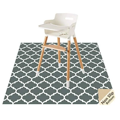 Image of Baby Splat Floor Mat for Under High Chair/Arts/Crafts by CLCROBD, 51&quot; Waterproof Anti Slip Food Splash Spill Eating Mess, Washable Protector and Table Cloth (Lattice)