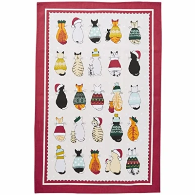 Image of Ulster Weavers Christmas Cats Tea Towel (74 x 48cm) 100% Cotton Washable Cat Dish Cloths/Dish with Feline Kitchen Accessories &amp; Décor Lovers