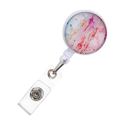 Image of Marble Pattern Badge Reel Retractable ID Card Holder with Belt Clip Door Pass for Keys Cards (D Type)