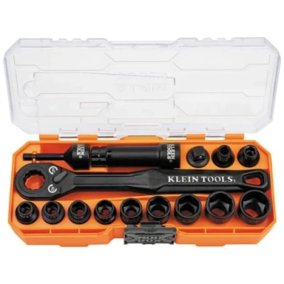 Image of Klein Tools 65400 KNECT 15 Piece Impact Rated Pass Through Socket Set with MODbox Case, Sockets, Bits, Accessories and 3/8 Inch Drive Adapter