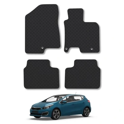 Image of Rubber Car Mats Compatible with Kia Cee&#039;D (2012 2018) Tailored Fit Floor Set Accessory Black Custom 4 Pieces Clips Anti Slip Backing, Heavy Duty &amp; Waterproof